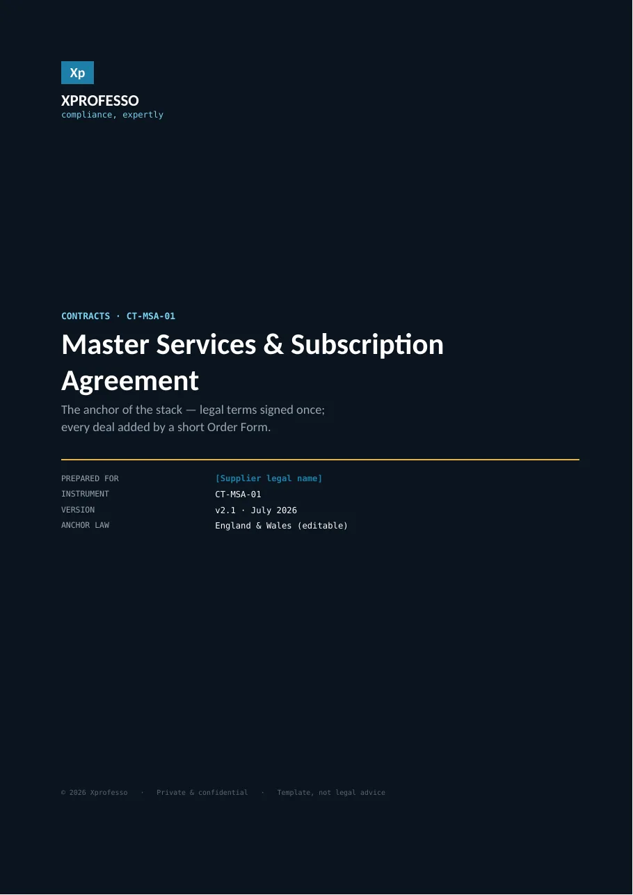 First page of the Master Services Agreement styled preview from the kit