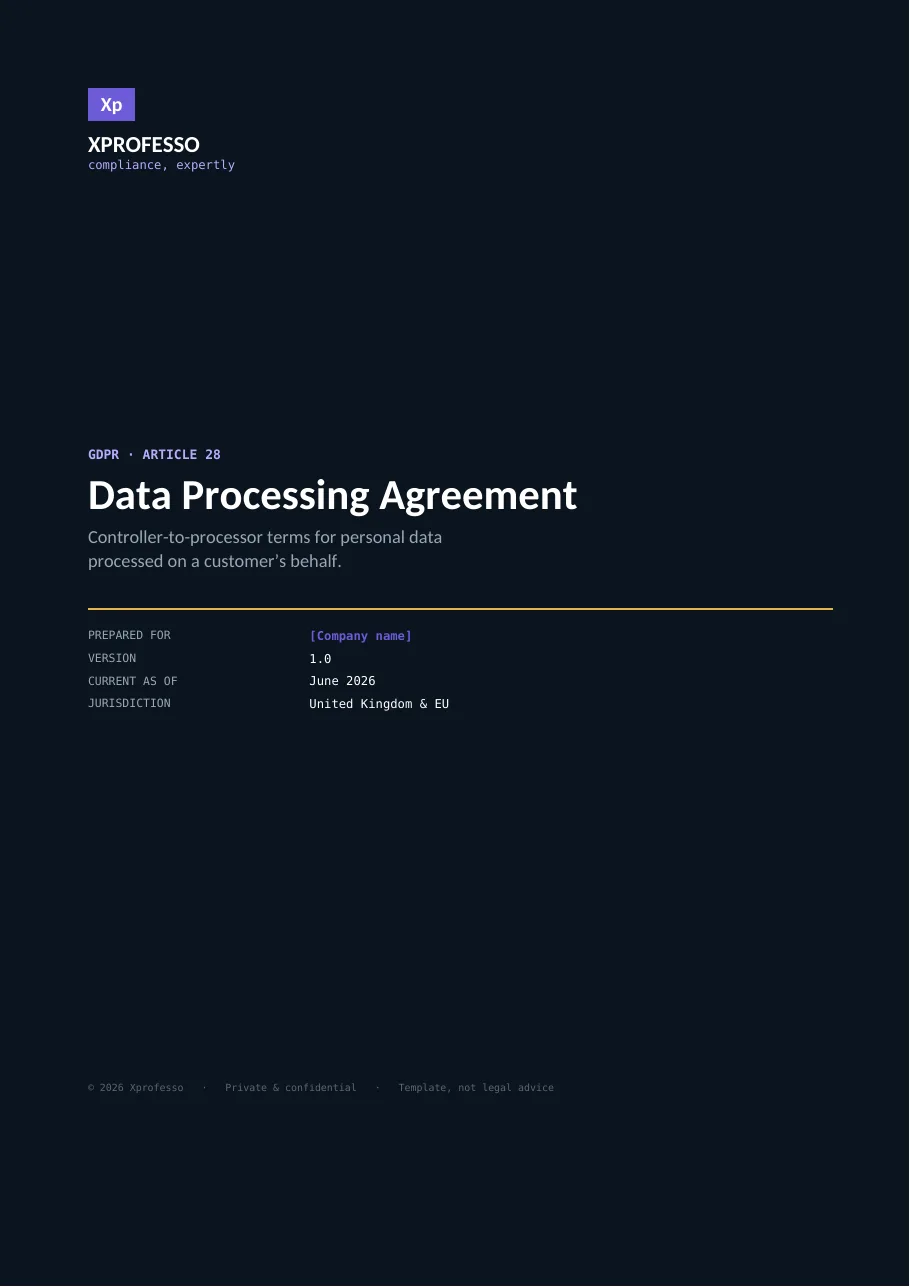 First page of the Data Processing Agreement styled preview from the kit