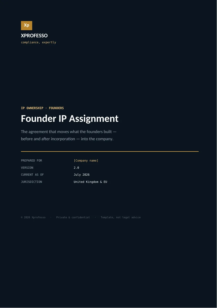 First page of the Founder IP Assignment styled preview from the kit